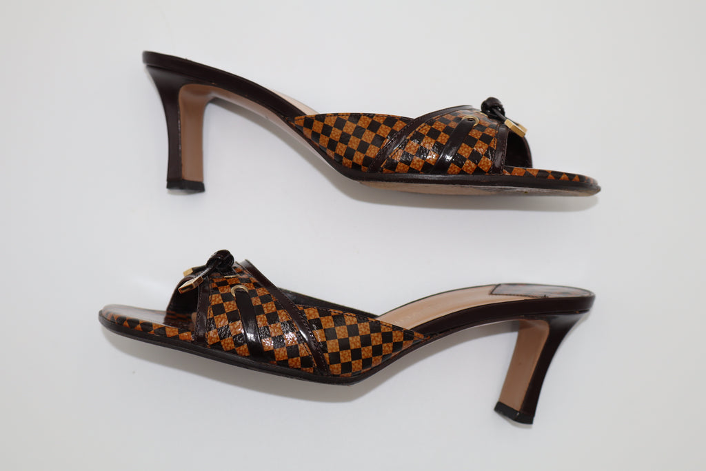 Louis Vuitton Vintage Brown Damier “LV” Sandal Heels