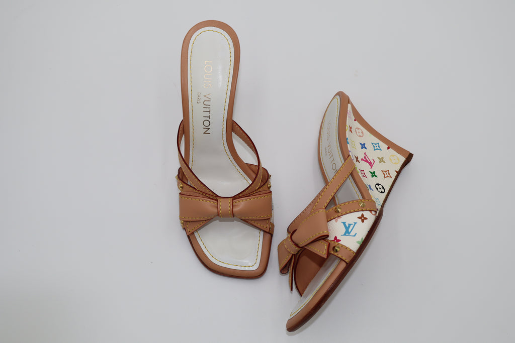 Louis Vuitton x Takashi Murakami Multicolore Bow Wedge Mule Heels
