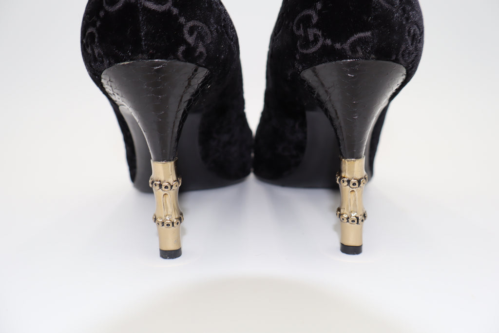 F/W 2004 Gucci GG velvet bamboo heel pumps by Tom Ford