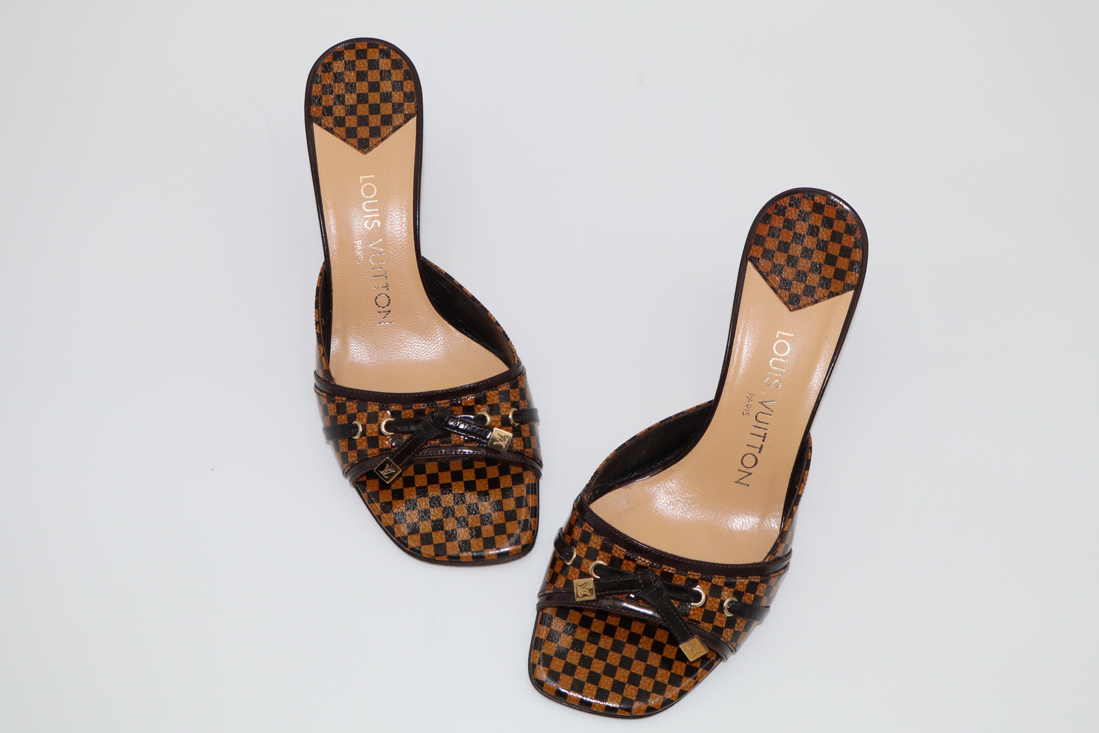Louis Vuitton Vintage Brown Damier “LV” Sandal Heels