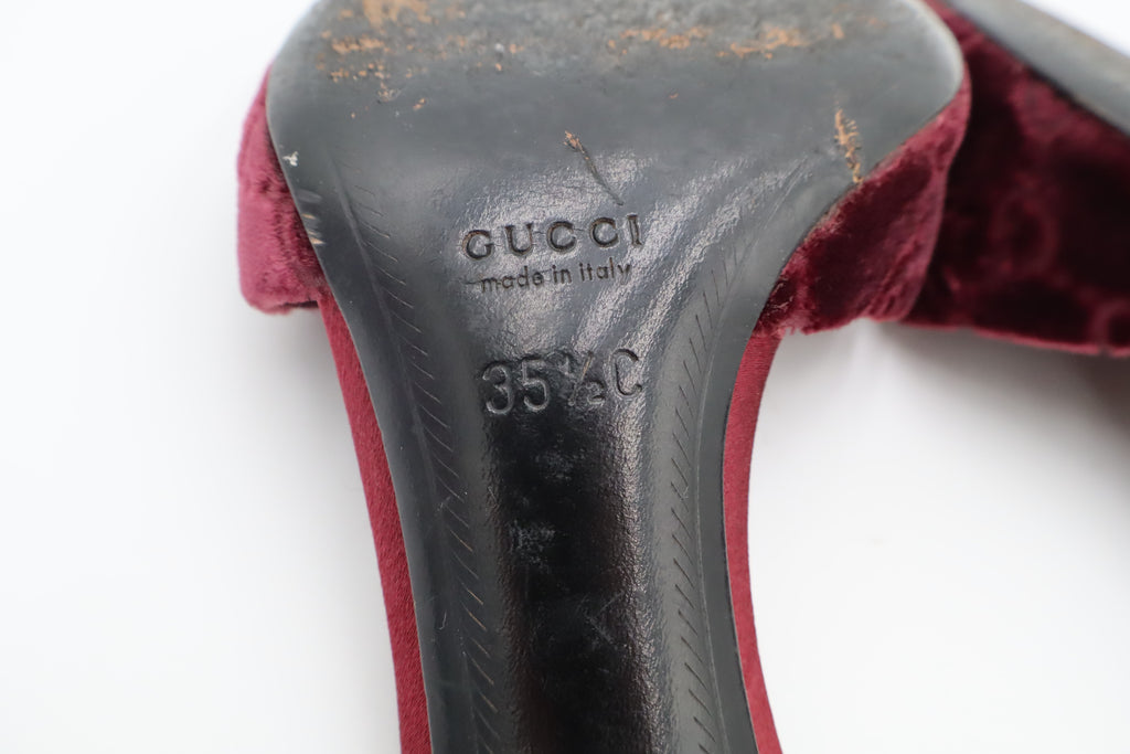F/W 2004 Gucci Burgundy GG Velvet & Python Bamboo Heel Mules