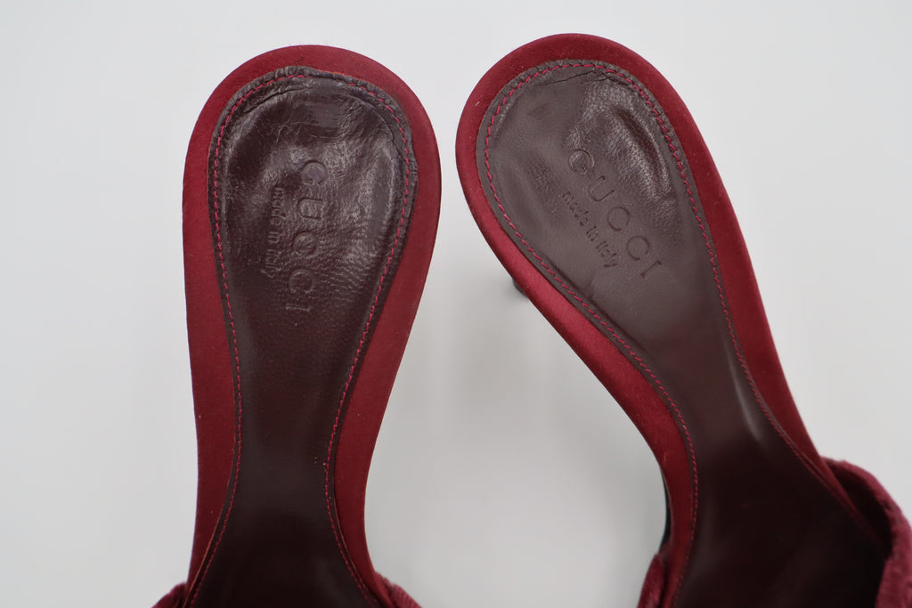 F/W 2004 Gucci Burgundy GG Velvet & Python Bamboo Heel Mules