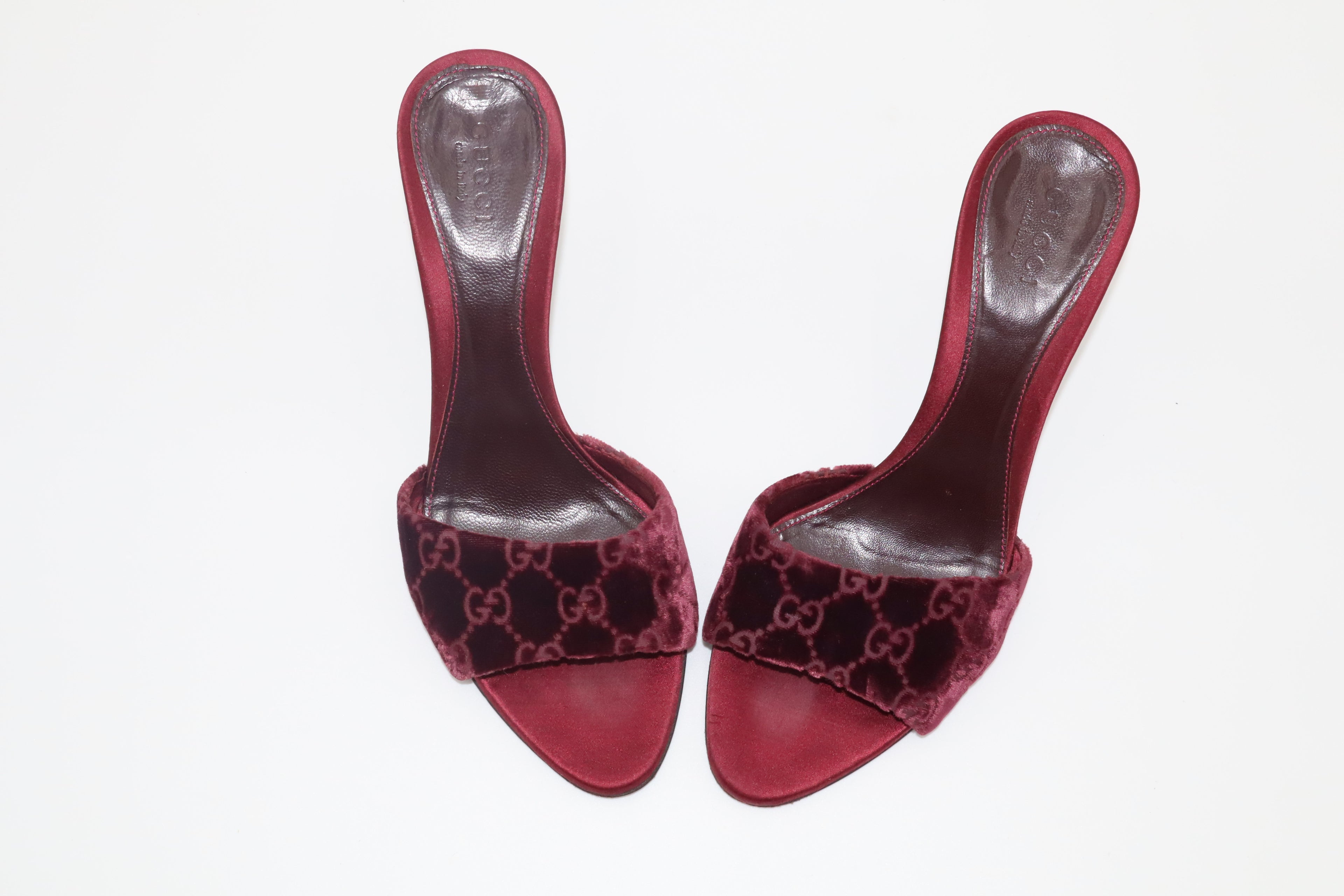 F/W 2004 Gucci Burgundy GG Velvet & Python Bamboo Heel Mules