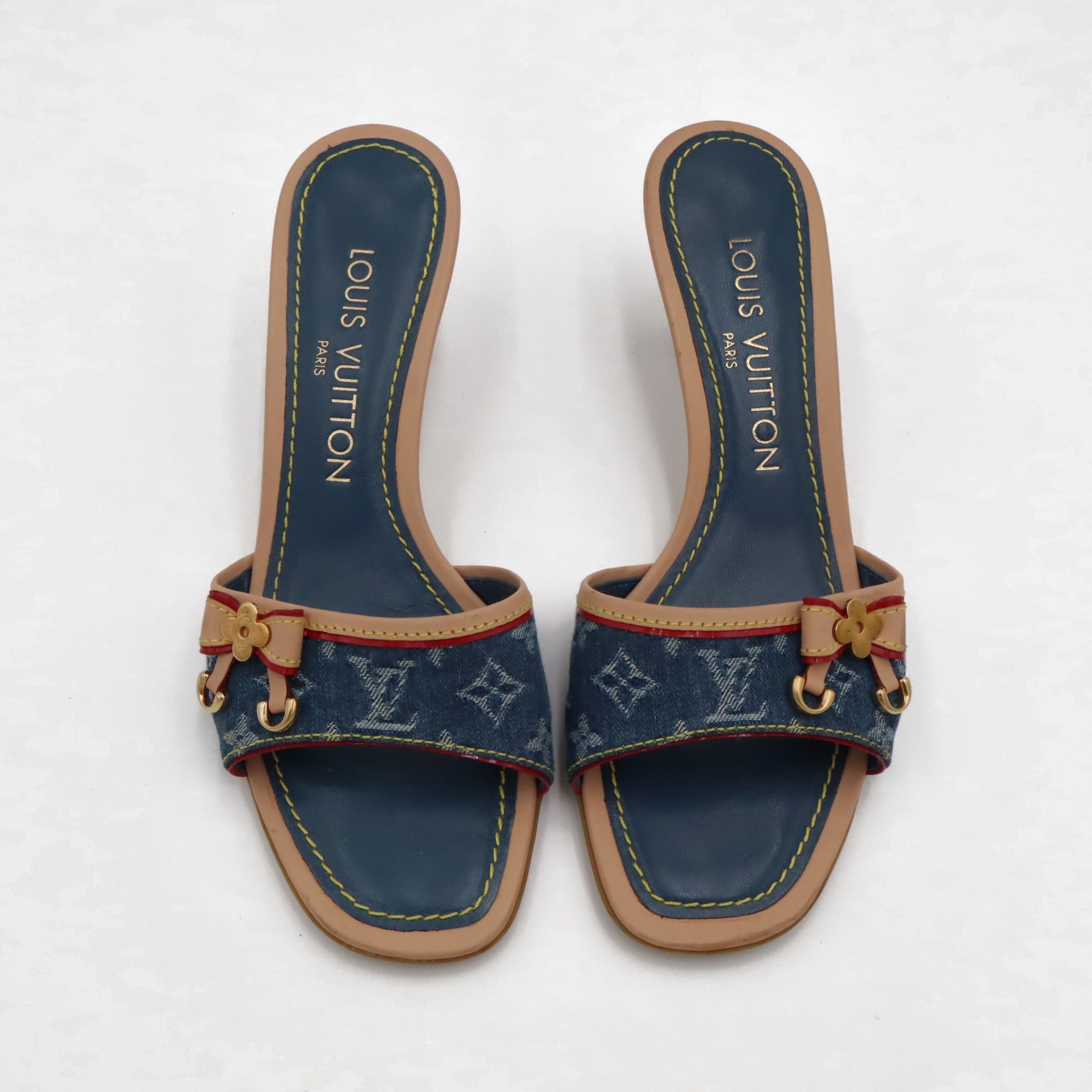 Louis Vuitton Monogram Denim Kitten Heel Slide Mules | 35