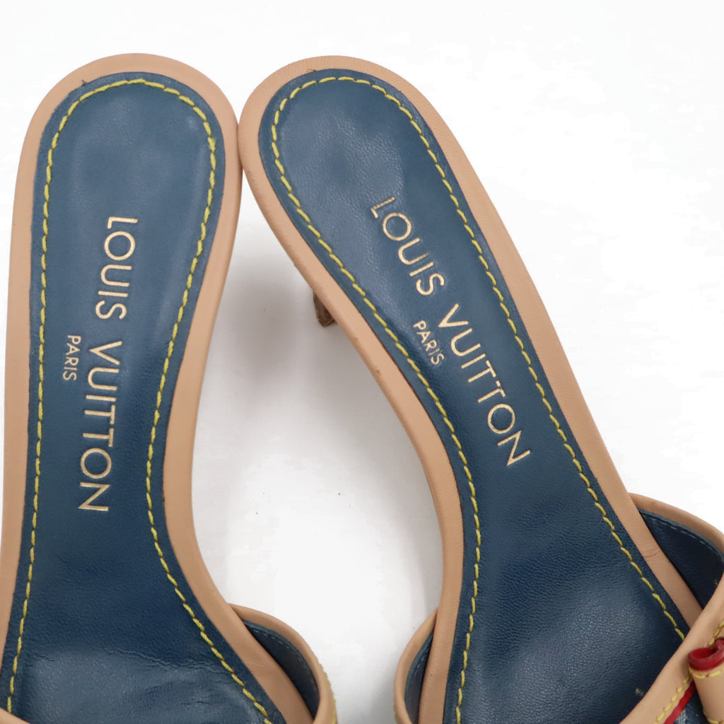 Louis Vuitton Monogram Denim Kitten Heel Slide Mules | 35