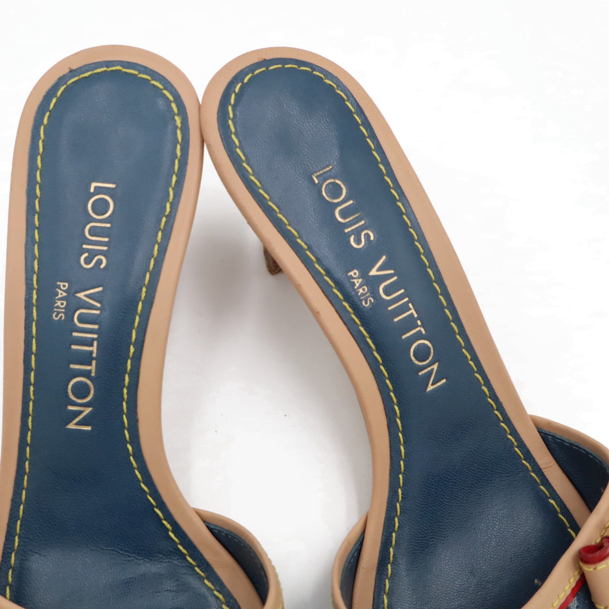 Louis Vuitton Monogram Denim Kitten Heel Slide Mules | 35