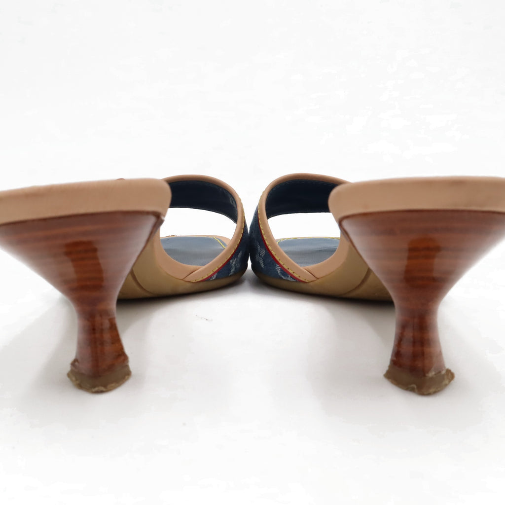Louis Vuitton Monogram Denim Kitten Heel Slide Mules | 35