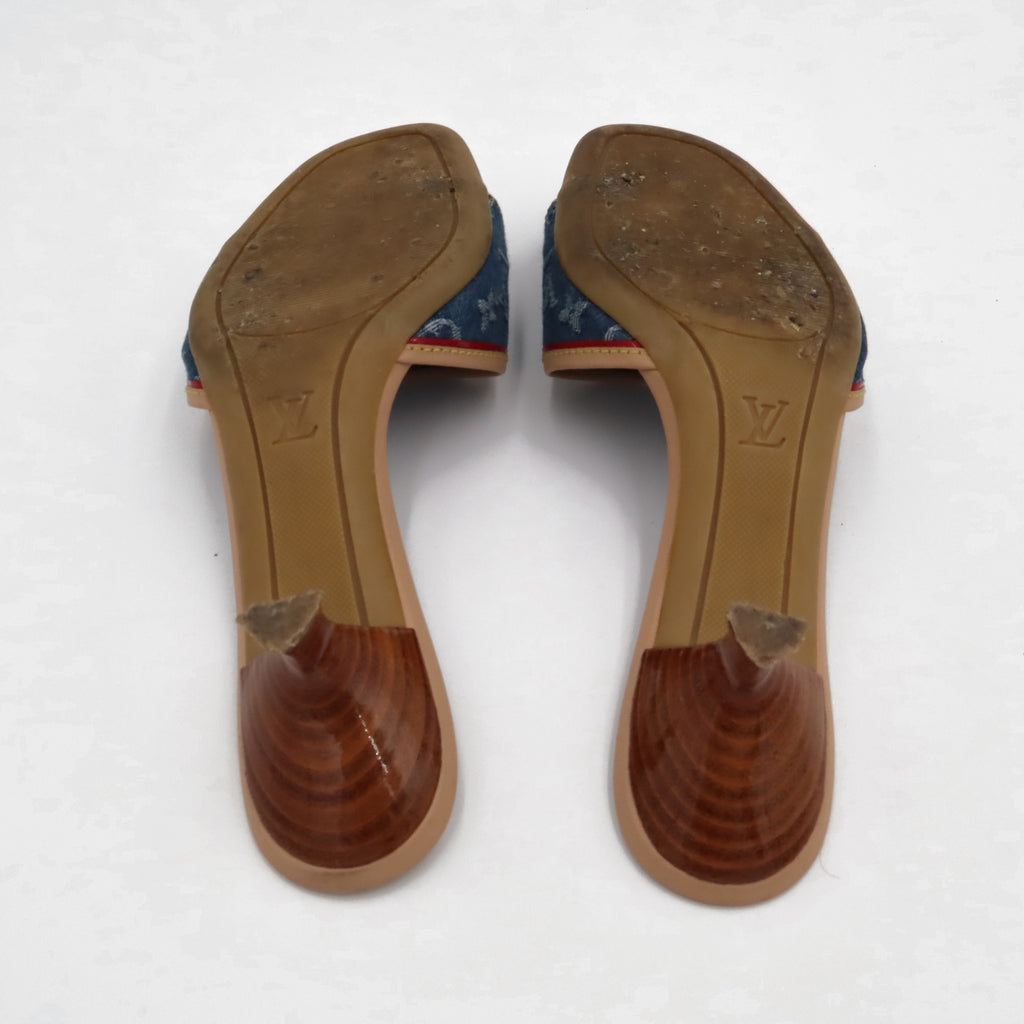 Louis Vuitton Monogram Denim Kitten Heel Slide Mules | 35
