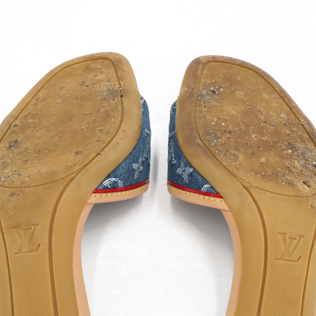 Louis Vuitton Monogram Denim Kitten Heel Slide Mules | 35