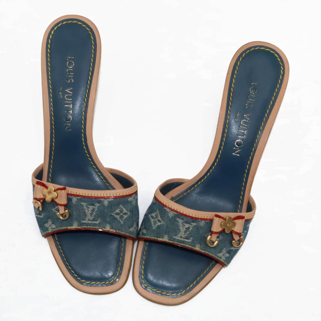 Louis Vuitton Monogram Denim Kitten Heel Slide Mules 38 - main