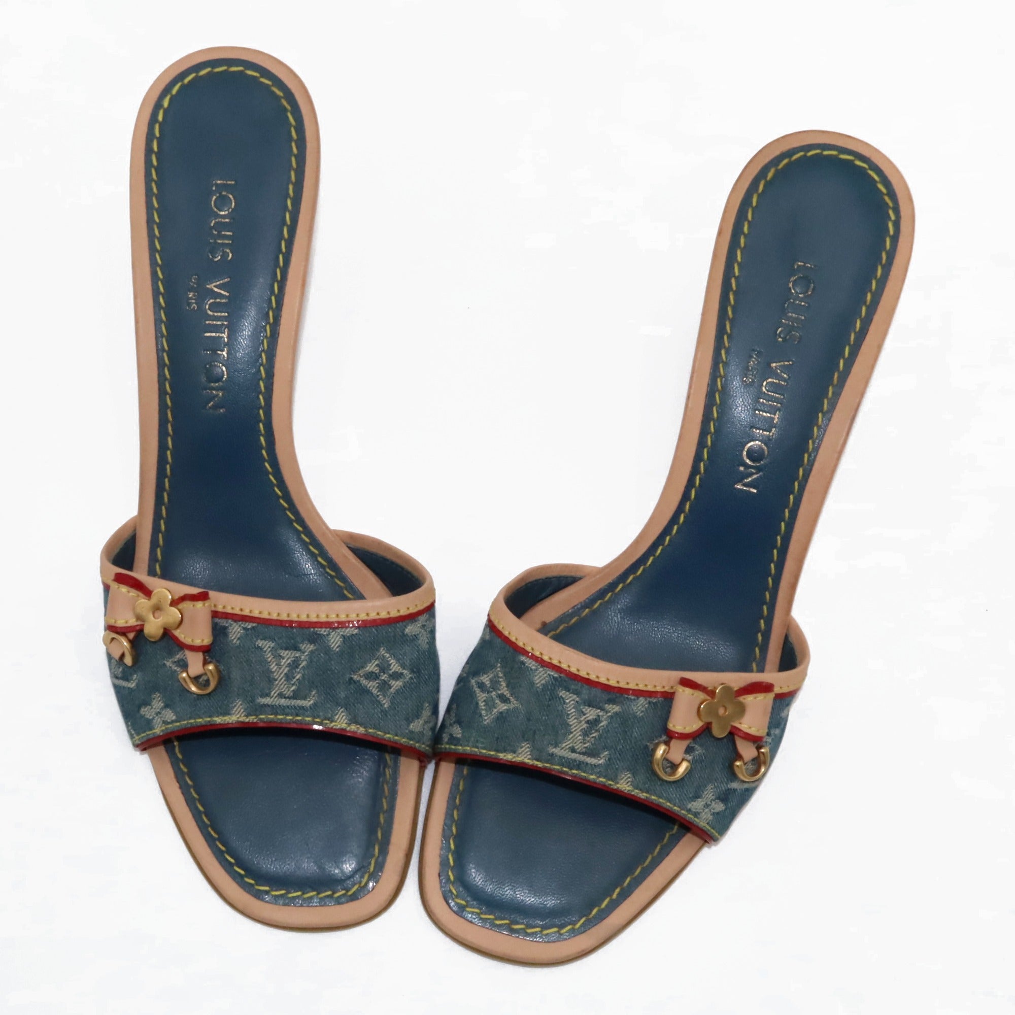 Louis Vuitton Monogram Denim Kitten Heel Slide Mules 38 - main