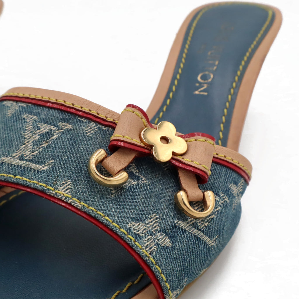 Louis Vuitton Monogram Denim Kitten Heel Slide Mules | 38