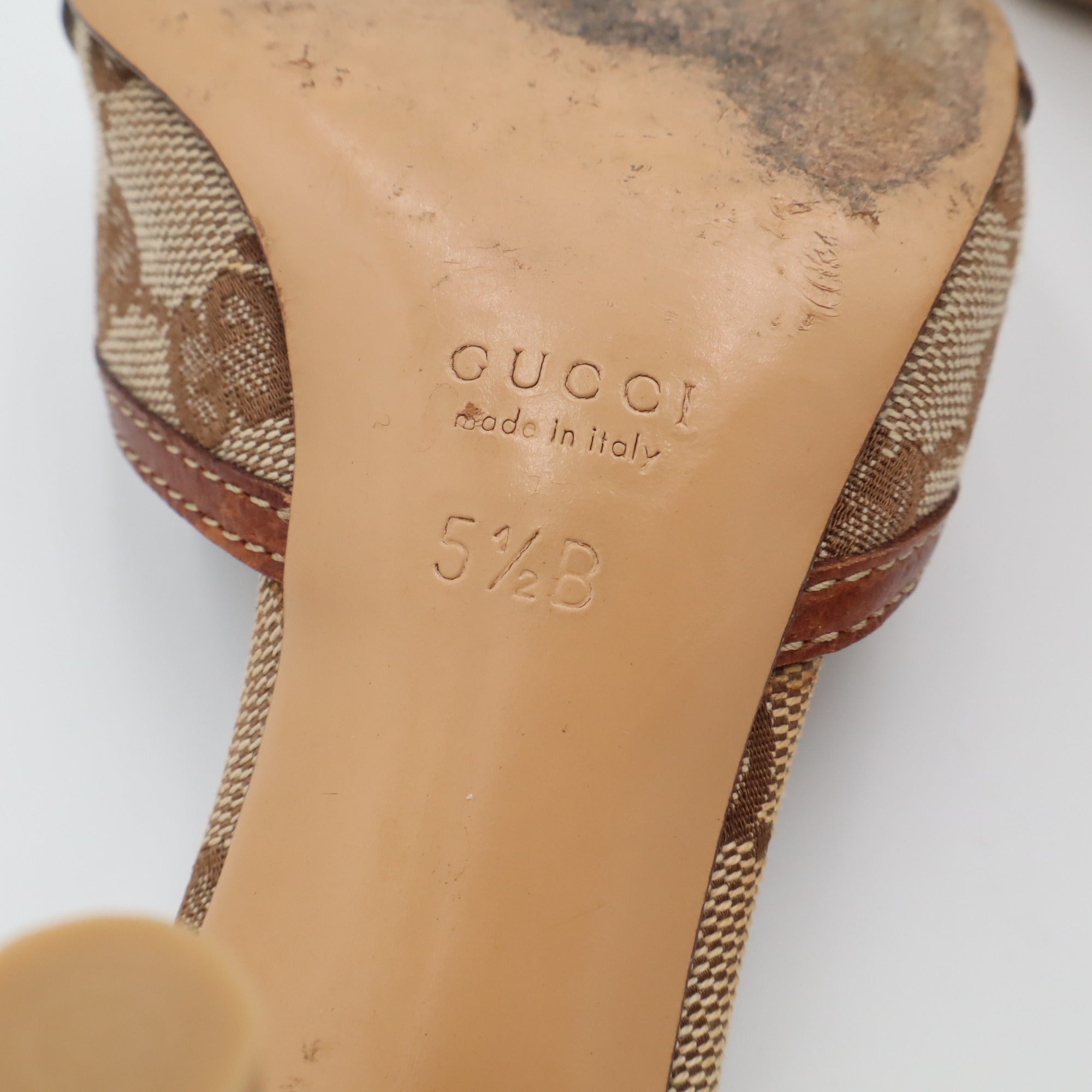 Vintage Gucci GG Canvas Bamboo Horsebit Mules — size stamp detail